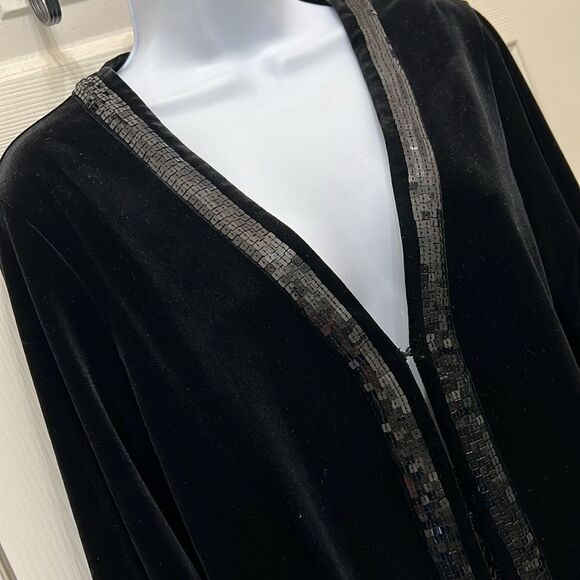 Quacker Factory Black Blazer Jacket with Sequin Trim Sz Small VNeck Long Sleeve - Picture 4 of 11